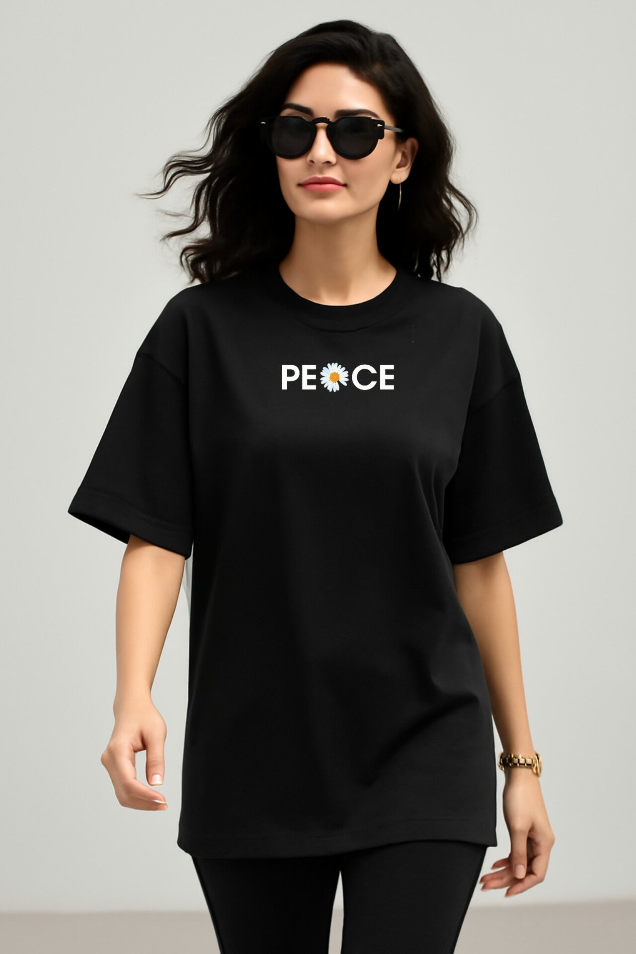"PEACE" White Down shoulder Tees