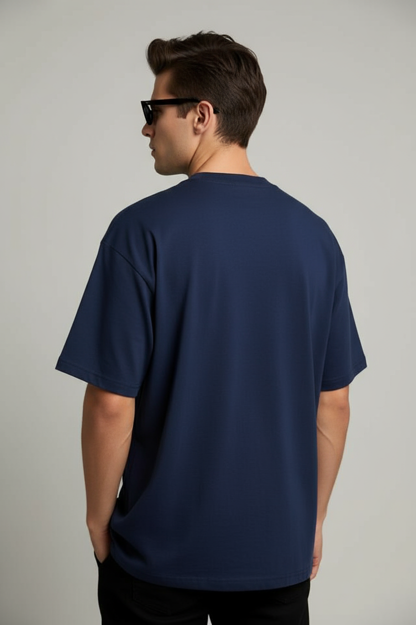 "AURA" Navy Blue Down Shoulder Tees