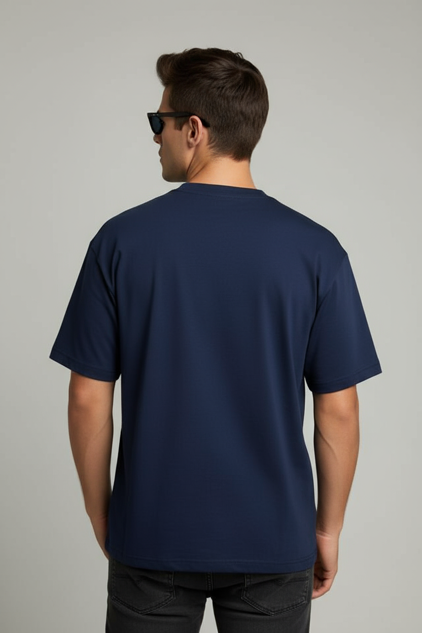 "ADVENTURE" Navy Blue Down Shoulder Tees
