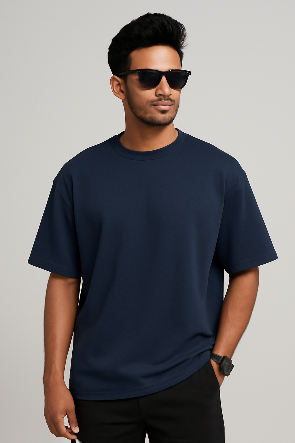 "Money" Navy Blue Down Shoulder Tees