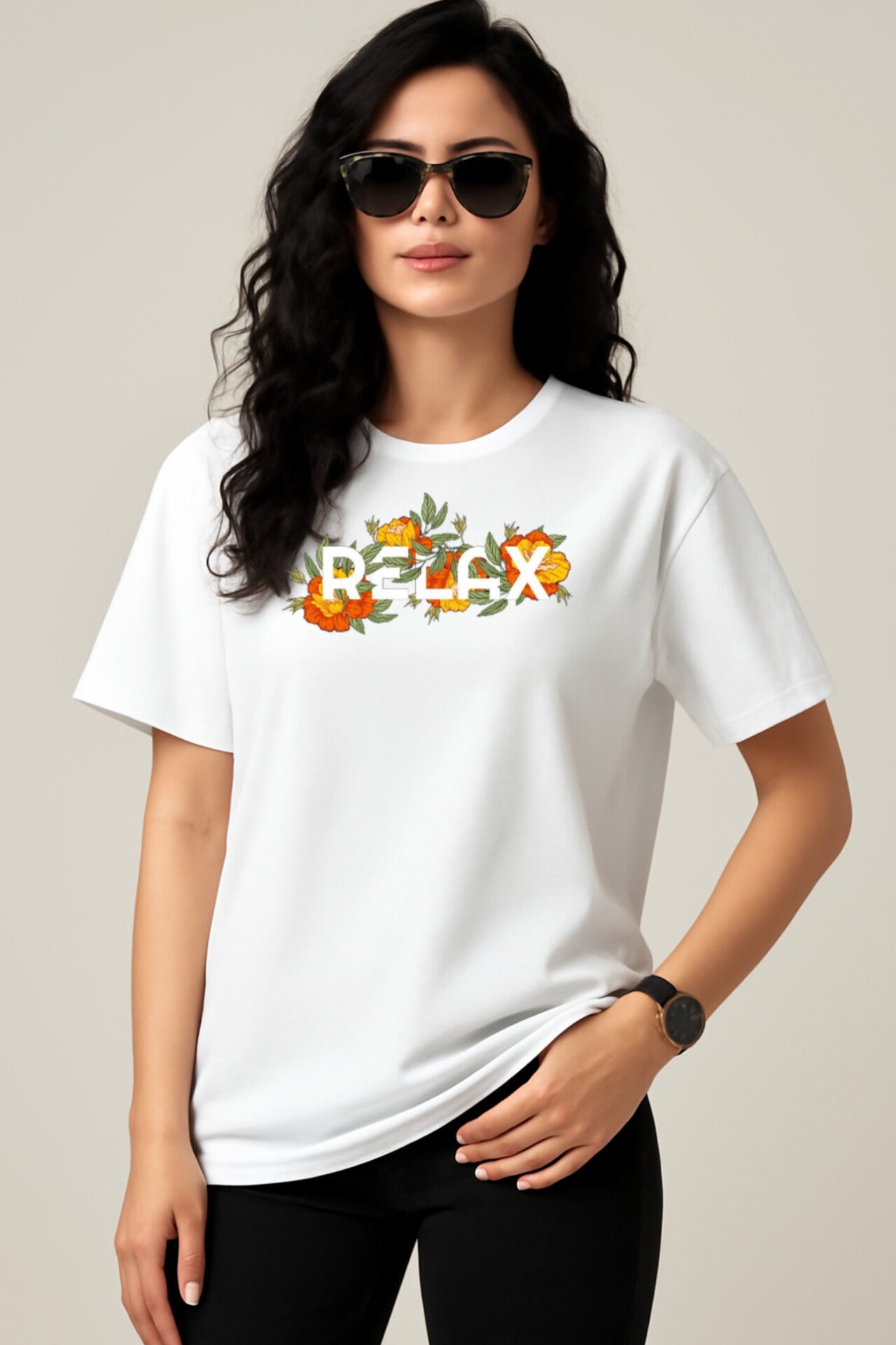 "Relax" White Down shoulder Tees