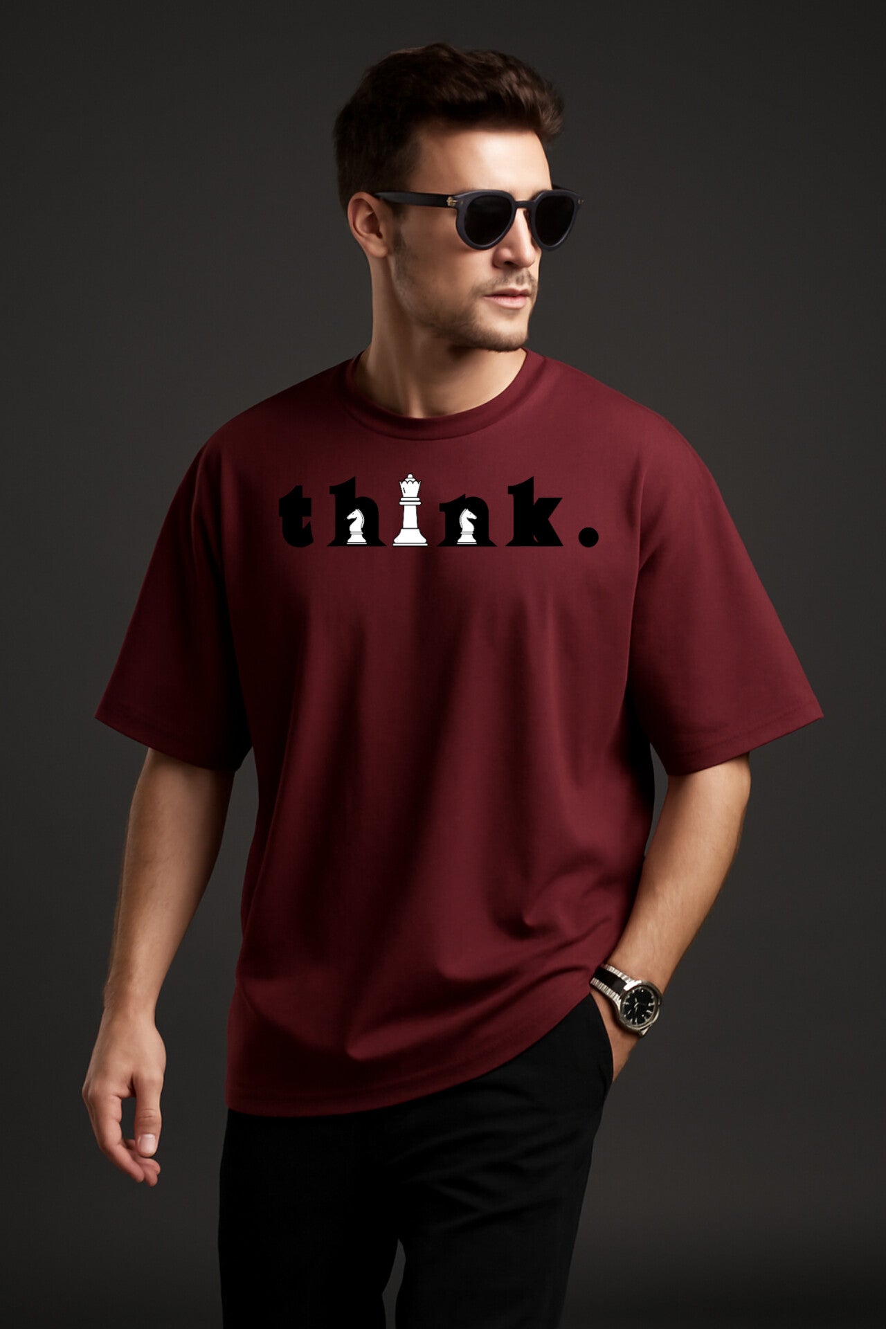 "Think" Maroon oversized T'shirt