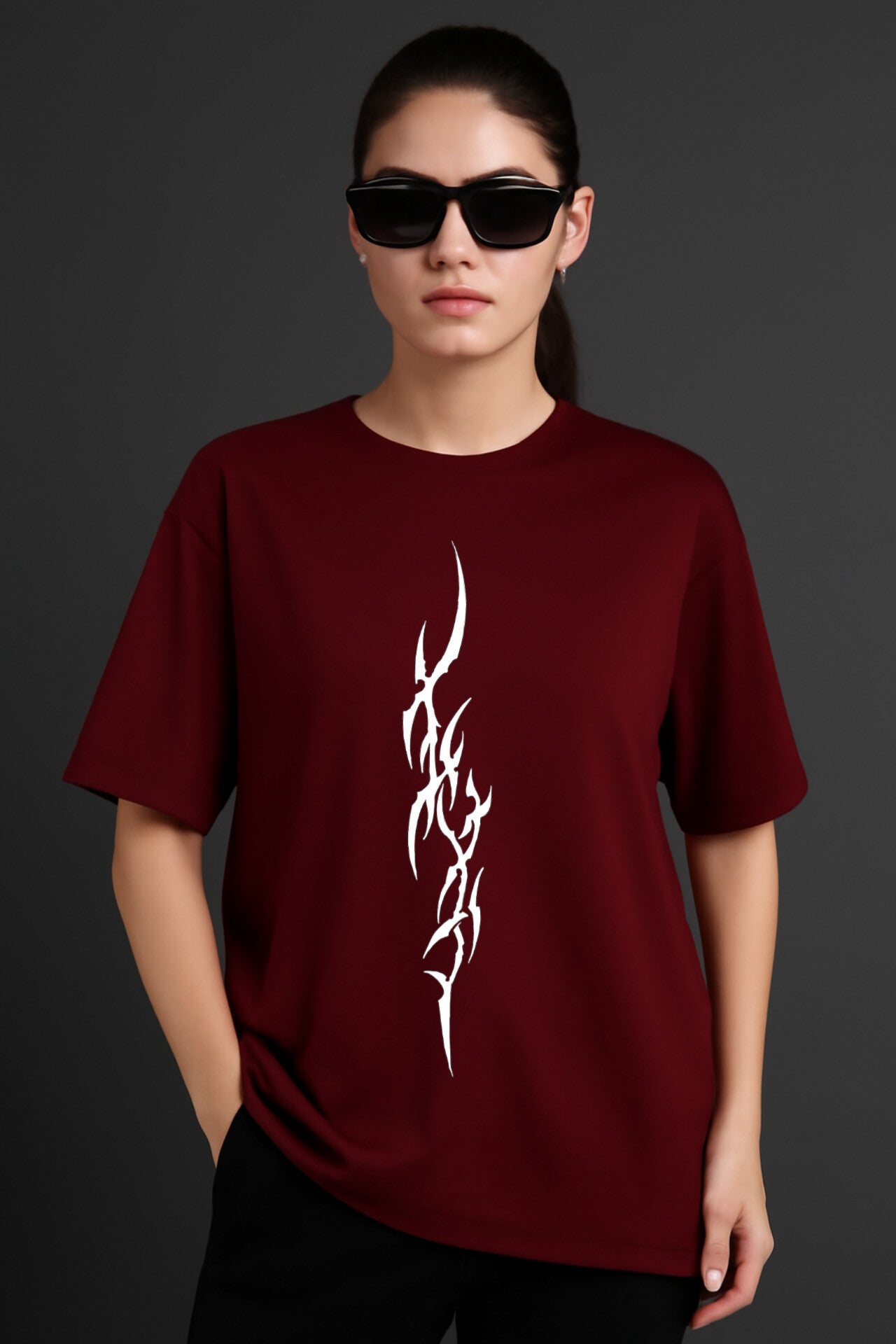 "Trible flames" black Down shoulder Tees