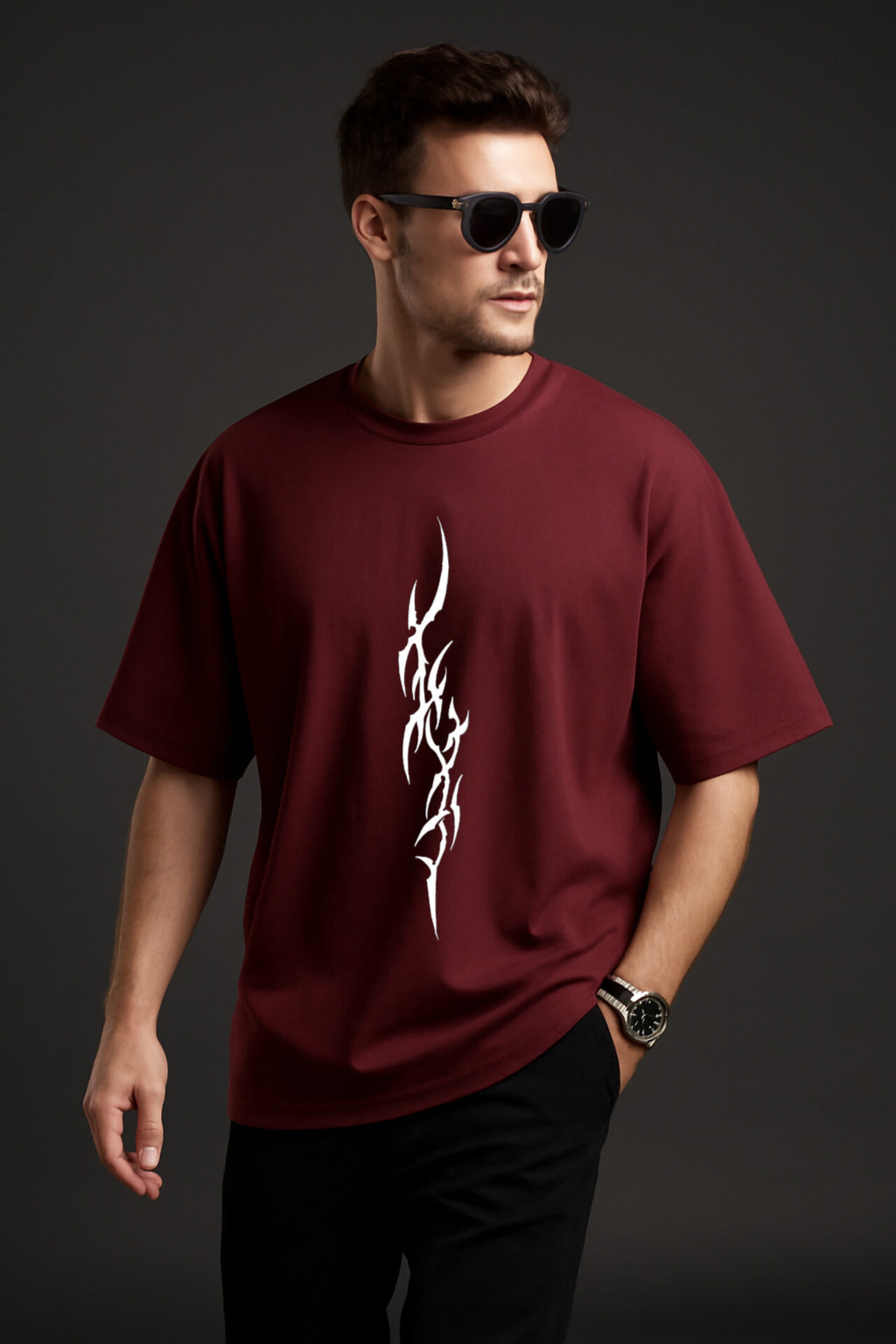"Trible flames" Maroon oversized T'shirt