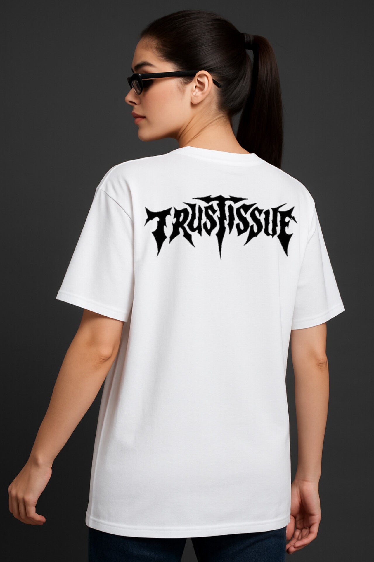 "Trust issue" White Down shoulder Tees