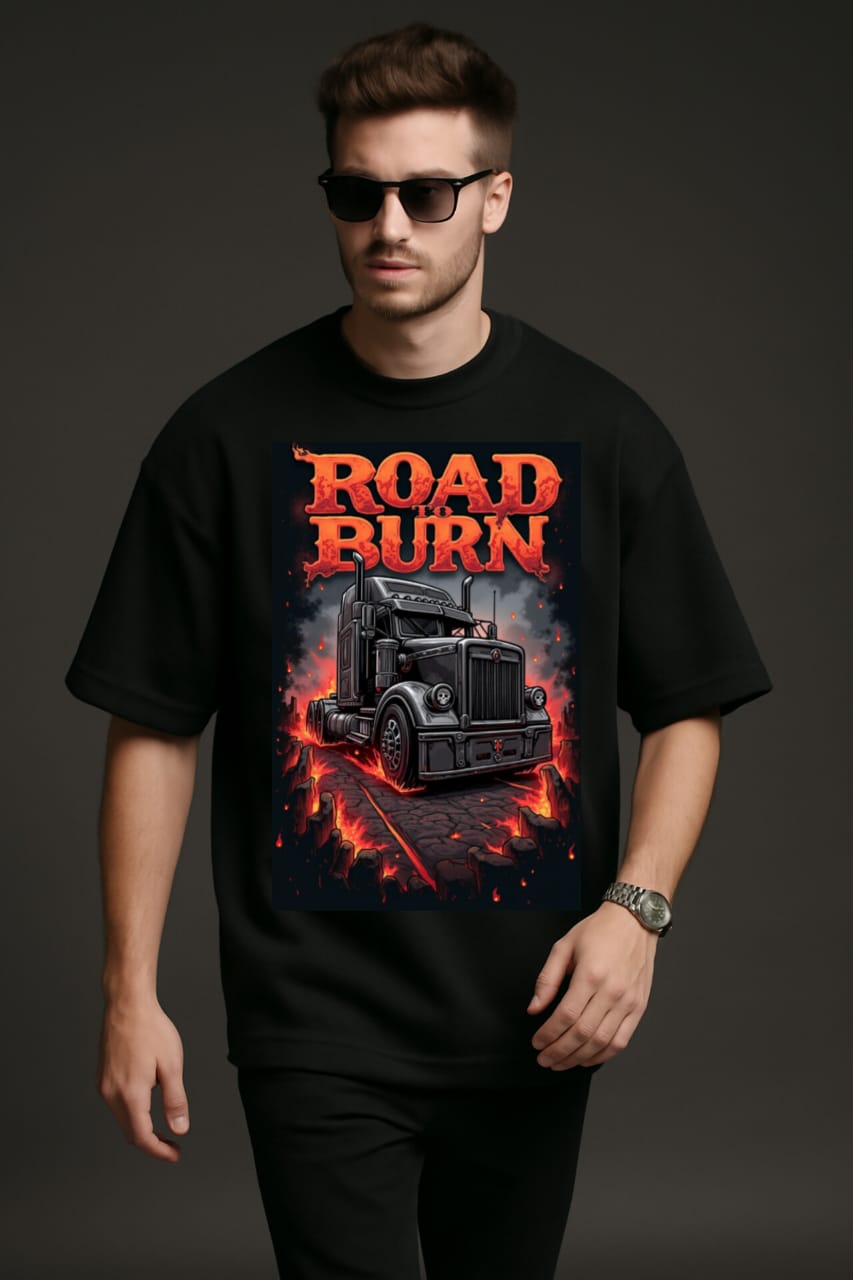 "Road Burn" Down shoulder Tees