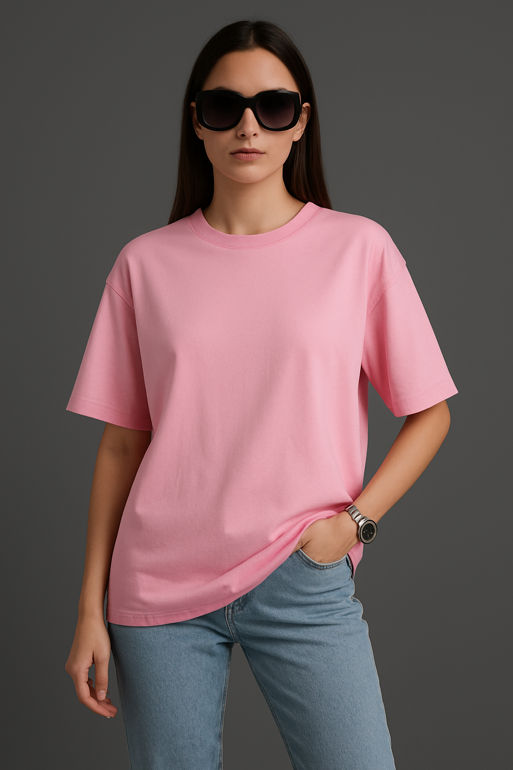 "Take It Easy" Pink Down shoulder Tees