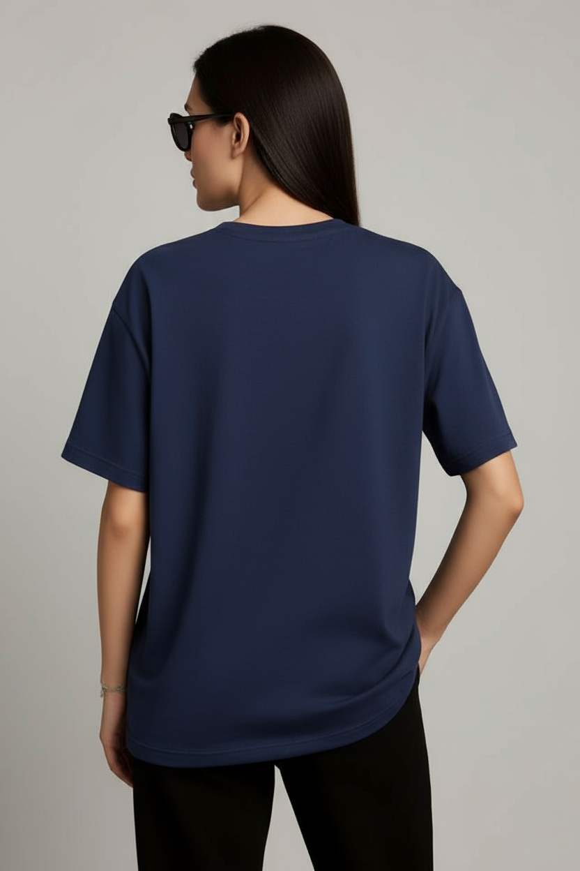 "Aura" Navy Blue Down shoulder Tees