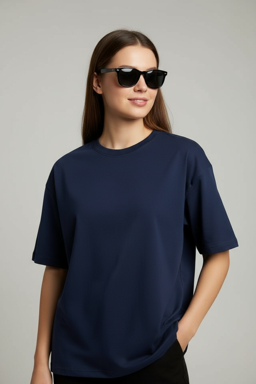 "Relax" Navy Blue Down shoulder Tees