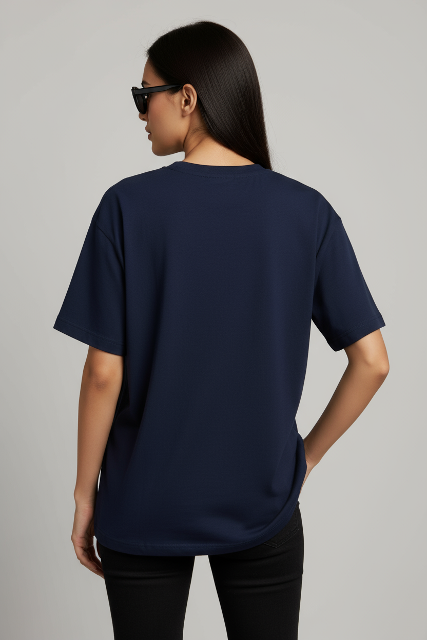 "OK" Navy Blue Down shoulder Tees