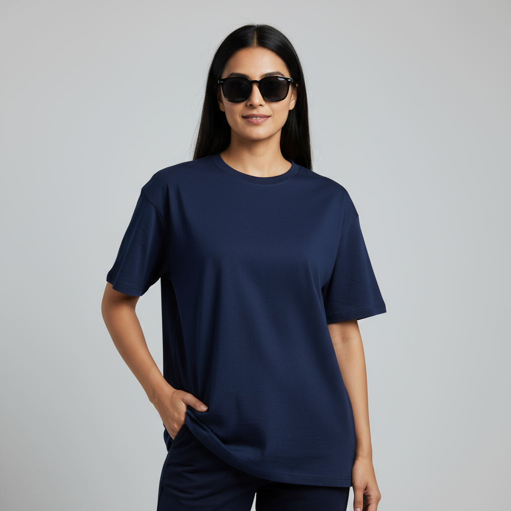 "Yes You Can" Navy Blue Down shoulder Tees