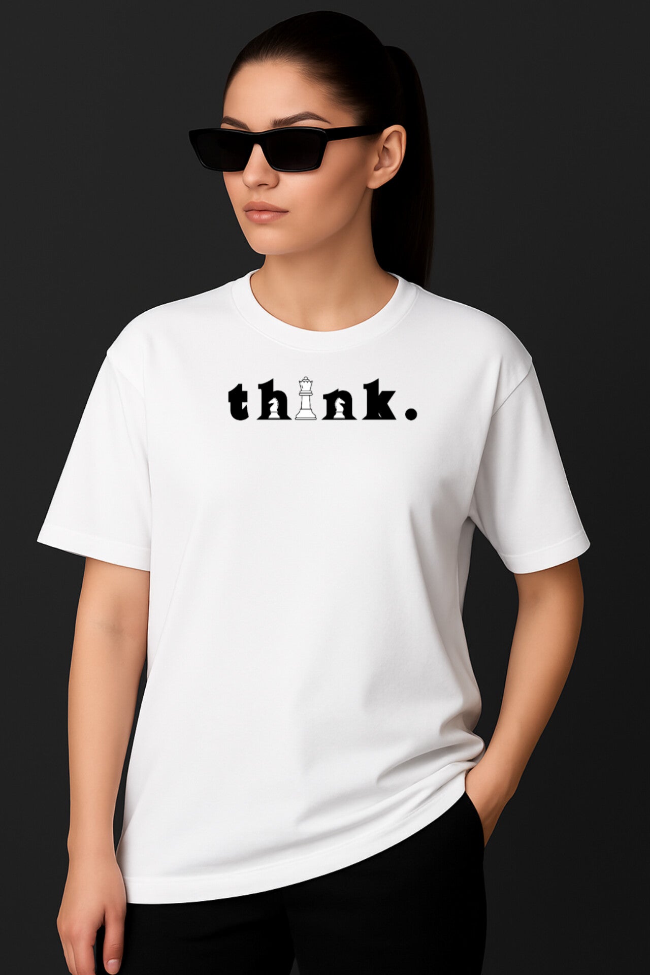 "Think" White Down shoulder Tees